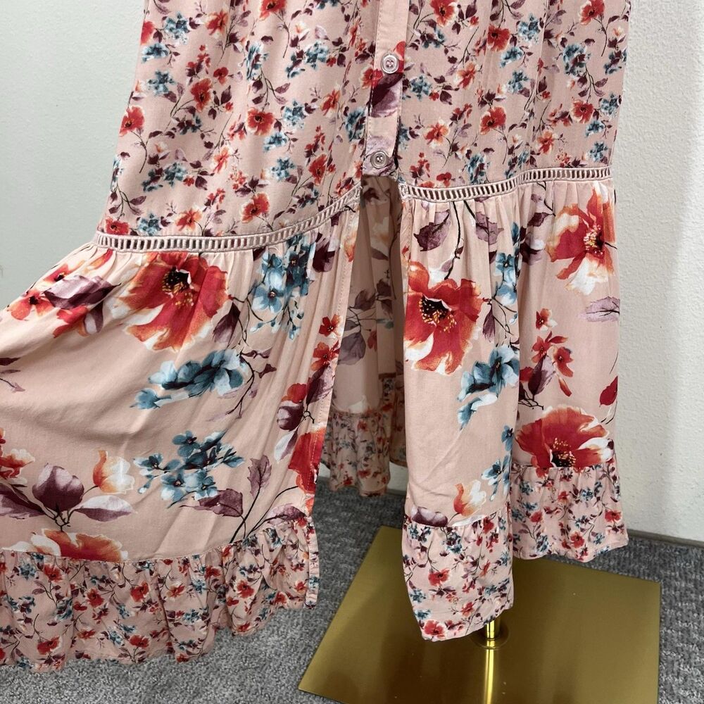 Band Of Gypsies Dress Women Small Pink Floral Midi Sundress Boho Prairie Cottage - Picture 4 of 8